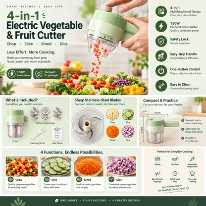 4-in-1 Electric Vegetable Cutter, Slicer, Grater, Chopper