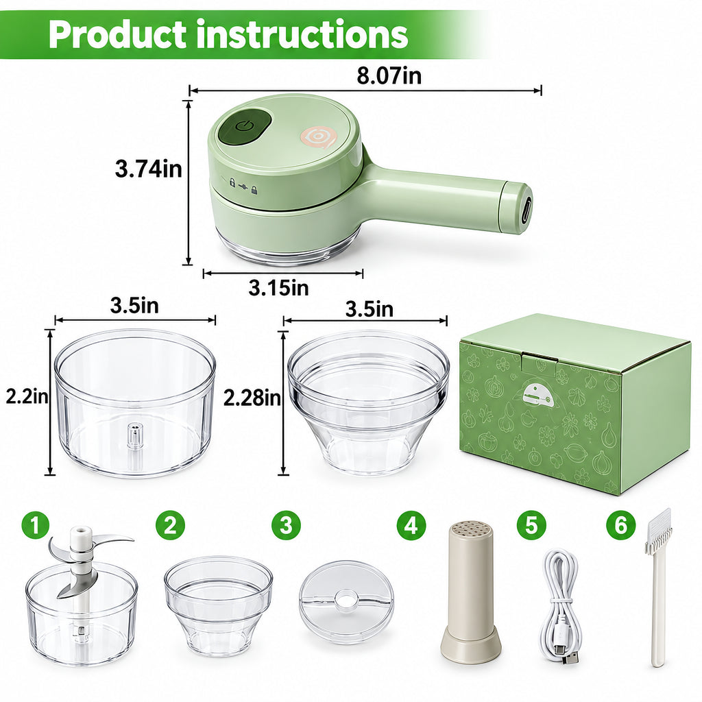 4-in-1 Electric Vegetable Cutter, Slicer, Grater, Chopper
