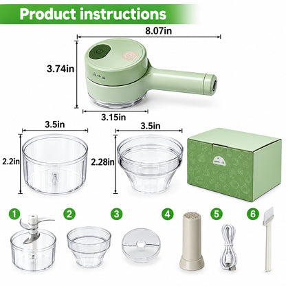 4-in-1 Electric Vegetable Cutter, Slicer, Grater, Chopper